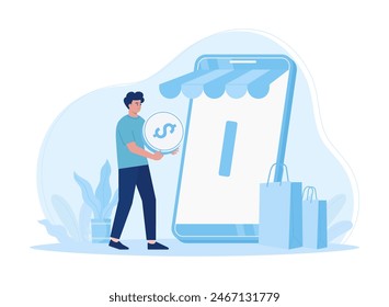 Someone makes an online payment trending concept flat illustration