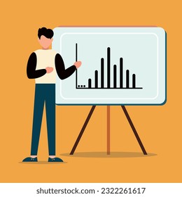 Someone Making A Presentation In Front Of Him Bar Chart Vector Design