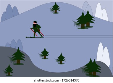 someone playing ice skating on the iceberg. vector illustrator