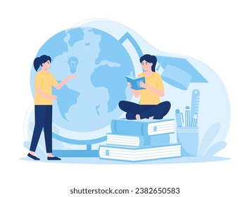 Someone reads a book of knowledge trending concept flat illustration