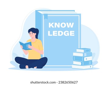 Someone reads a book of knowledge trending concept flat illustration