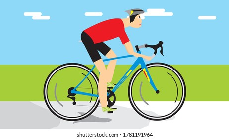 someone in red is riding a bicycle at high speed