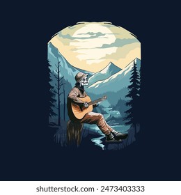 someone is relaxing at night with the mountains in the background
