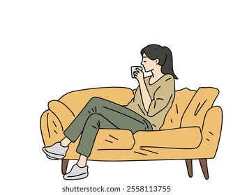SOMEONE IS RELAXING ON A SOFA CHAIR WHILE DRINKING COFFEE. COOL AND UNIQUE ILLUSTRATIONS SUITABLE FOR YOUR NEEDS. VECTOR FILES