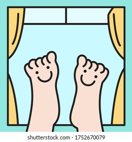 Someone Resting With Both Bare Feet Up On Living Room Window Concept Card Character illustration