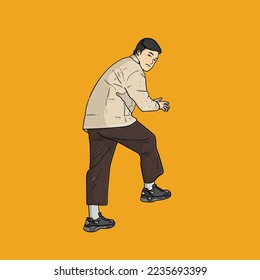 Alguien huye y deja rastro aislado en ilustraciones modernas del vector de fondo naranja brillante
