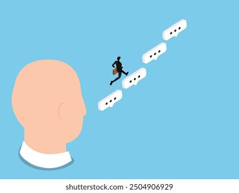 Someone runs past the speech bubble 3d isometric vector illustration
