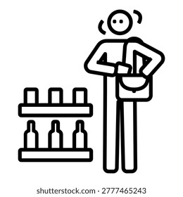 someone shoplifting or stealing, outlined style