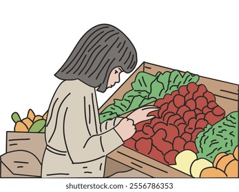 SOMEONE SHOPPING FOR VEGETABLES AND FRUITS, COOL AND UNIQUE DESIGNS - VECTOR FILE