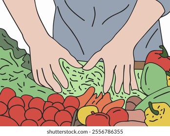 SOMEONE SHOPPING FOR VEGETABLES AND FRUITS, COOL AND UNIQUE DESIGNS - VECTOR FILE