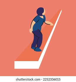 someone walking while looking at the side. Colored flat vector illustration.
