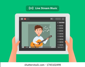 Someone Is Watching Live Stream Music On His Tablet