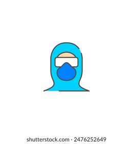 someone wearing anti-virus clothing, Simple vector, color line icon, illustration.