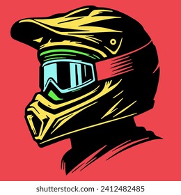 Someone wearing a motocross helmet, vector eps format