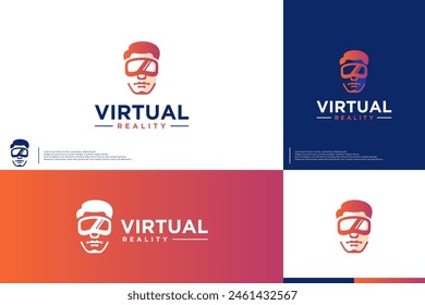 Jemand trägt Virtual-Reality-Brille, Gerätetechnik, Logo-Design-Vorlage