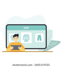 someone who is choosing goods in an online store. modern and sophisticated buying and selling applications. online store. cashless payment