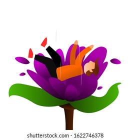 someone who is falling on flowers (happiness)