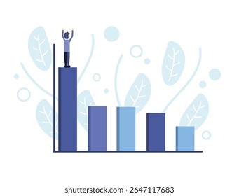someone who have managed to reach the highest position. people who stand on the bar chart. successful people. successful businessmen