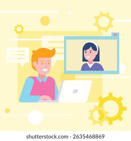 someone who is having an online meeting. video call with friends. long distance communication with friends