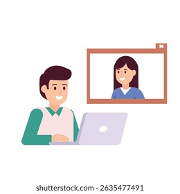 someone who is having an online meeting. video call with friends. long distance communication with friends