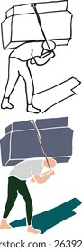 Someone who lifts large and heavy boxes on the back Vector
