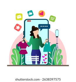 someone who promoting their good on e-commerce or online shop with doing live on social media