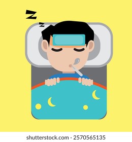 someone who is sick while sleeping, vector 