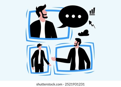 someone who is talking, speech bubbles, people in a meeting