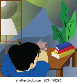 someone who is tired and lonely. vector illustration