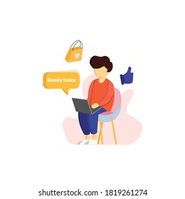 Someone who is using a laptop on his lap for online shopping on the internet.