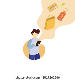 Someone who is using a tablet to find what he needs in the online market.