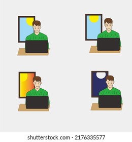 someone who is working on a laptop from morning to night