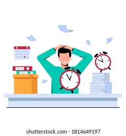 Someone is working, dizzy chasing deadlines, stress because work piles up. Concept vector illustration