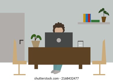 Someone Working On Computer In Clinic Office Environment Flat Vector Illustration.