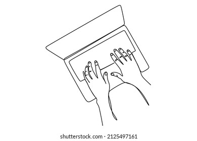 someone working using laptop computer. Dynamic technology and business concept single line graphic draw design vector illustration