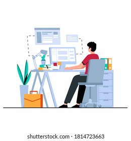 Someone works at a computer, works in offices, office activities. Business concept vector illustration