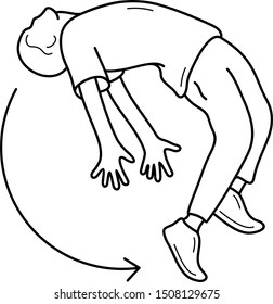 A somersault acrobatic exercise. Vector outline icon.