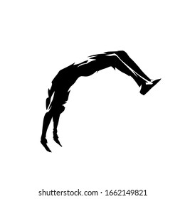 Somersault, isolated vector silhouette. Acrobat ink drawing, side view