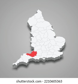 Somerset county location within England 3d isometric map