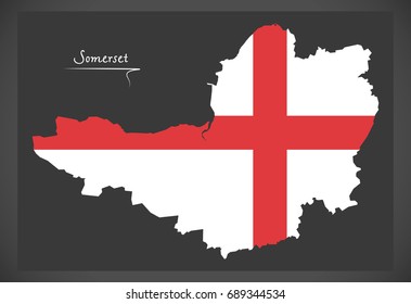 Somerset map England UK with English national flag illustration