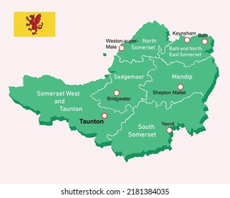 Somerset region map in England. Vector education illustration