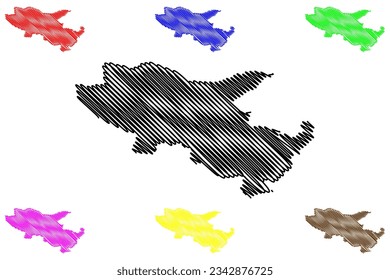 Somerset West and Taunton Non-metropolitan district, (United Kingdom of Great Britain and Northern Ireland, ceremonial county Somerset or Somersetshire, England) map vector, scribble sketch map