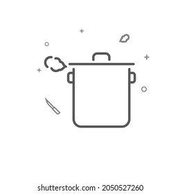 Something is being cooked in a large saucepan simple vector line icon. Kitchenware related sign isolated on white background. Editable stroke. Adjust line weight.