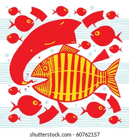 Something is fishy here - they feel some bad global changes instinctively like all fishes do original vector illustration