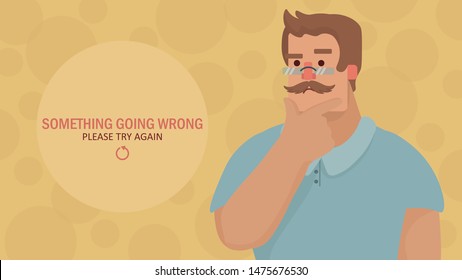 Something Going Wrong. Please Try Again. Pensive Man With Mustache And Glasses