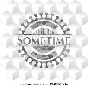 Sometime grey badge with geometric cube white background