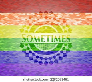 Sometimes emblem on mosaic background with the colors of the LGBT flag. 