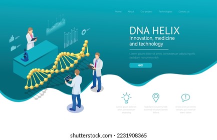 sometric DNA helix, DNA Analysing concept. Digital blue background. Innovation, medicine, and technology