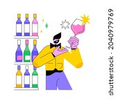 Sommelier abstract concept vector illustration. Wine steward, restaurant expert, wine service, food menu, certification, international guild, glass bottle, serving drink abstract metaphor.