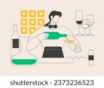Sommelier abstract concept vector illustration. Wine steward, restaurant expert, wine service, food menu, certification, international guild, glass bottle, serving drink abstract metaphor.